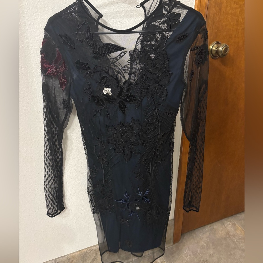 French Connection Black Sequin Embellished Sheath Dress